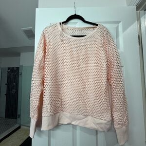 Lorna Jane Pink Crew Neck Sweater with Open-Knit Design